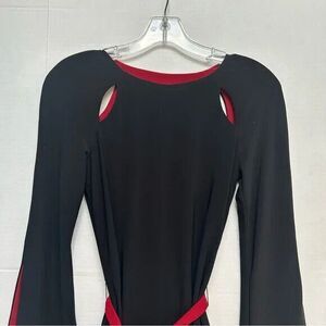 Laundry by Shelli Segal NWT Black Dress Cut-Outs Split Sleeve Red Belted size 2